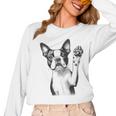 Boston Terrier Dog Raising Paw Idea Men Women Women Long Sleeve T-Shirt, trending gift