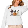 Spooky Ghost Boston Terrier Pumpkin Halloween Dog Lover Women Long Sleeve T-Shirt, Boston Terrier Ghost Gifts, Boston Terrier Halloween Gifts, trending gift