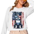 Vintage Boston Terrier Dog American USA US Flag Pets Lovers Women Long Sleeve T-Shirt, American Boston Terrier Gifts, trending gift