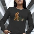 Boston Terrier Bigfoot Dog Walking Dog Mom Dad Kids Women Long Sleeve T-Shirt, Boston Terrier Dad Shirts, Boston Terrier Mom Shirts, funny gift