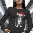 Boston Terrier Christmas Santa Hat Tree Lights Pajama Women Long Sleeve T-Shirt, Boston Terrier Christmas Shirts, funny gift