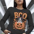 Boston Terrier Costume On Pumpkin Halloween Boston Terrier Women Long Sleeve T-Shirt, Boston Terrier Halloween Shirts, funny gift