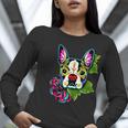 Boston Terrier In Day Of The Dead Sugar Skull Dog Women Long Sleeve T-Shirt, funny gift