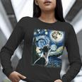 Boston Terrier Dog Art Van Gogh Starry Night Boston Terrier Women Long Sleeve T-Shirt, funny gift