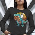Boston Terrier Dog Riding Dinosaur T Rex Boys Women Long Sleeve T-Shirt, Boston Terrier Riding Shirts, funny gift