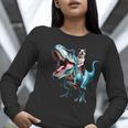 Boston Terrier Riding T-Rex Dinosaur Dog Lover Women Long Sleeve T-Shirt, Boston Terrier Riding Shirts, funny gift