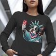 Boston Terrier Selfie Statue Of Liberty 4th Of July American Women Long Sleeve T-Shirt, American Boston Terrier Shirts, Boston Terrier 4th Of July Shirts, funny gift