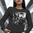 Boston Terrier Graphic Selfie With UFOs Weird Aliens Women Long Sleeve T-Shirt, funny gift