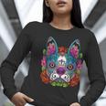 Boston Terrier Sugar Skull Dog Day Of The Dead Women Long Sleeve T-Shirt, funny gift