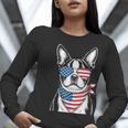Boston Terrier USA Flag Sunglasses Patriotic 4th Of July Women Long Sleeve T-Shirt, Patriotic Boston Terrier Shirts, Boston Terrier 4th Of July Shirts, funny gift