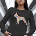 Boston Terrier Watercolor Flowers Women Long Sleeve T-Shirt, funny gift