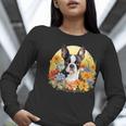 Cute Boston Terrier Spring Flower Garden Colorful Puppy Dog Women Long Sleeve T-Shirt, funny gift