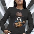 Guitar Shirt Boston Terrier Dog Playing Acoustic Guitar Women Long Sleeve T-Shirt, funny gift