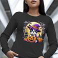 Halloween Boston Terrier Dog Breed With Jack O' Lantern Art Women Long Sleeve T-Shirt, Boston Terrier Halloween Shirts, funny gift