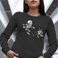 Skeleton Chasing Dog Boston Terrier Halloween Pet Lover Women Long Sleeve T-Shirt, Boston Terrier Halloween Shirts, funny gift