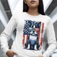 Boston Terrier Dog American USA US Flag Pets Vintage Outfit Women Long Sleeve T-Shirt, American Boston Terrier Shirts, funny gift