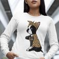 Boston Terrier Lover I Love Mom Tattoo Leopard Women Long Sleeve T-Shirt, Boston Terrier Mom Shirts, funny gift