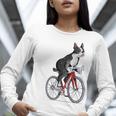 Boston Terrier Riding Bicycle Cute Bostie Biker Raglan Baseball Tee Women Long Sleeve T-Shirt, Boston Terrier Riding Shirts, funny gift