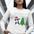 Boston Terrier Santa Hat Dabbing Around The Christmas Tree Women Long Sleeve T-Shirt, Boston Terrier Christmas Shirts, funny gift