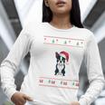Boston Terrier Wearing Santa Hat Ugly Xmas Dog Lovers Women Long Sleeve T-Shirt, funny gift