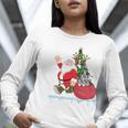 Santa Ugly Christmas Tree Lights Boston Terrier Dog Lover Women Long Sleeve T-Shirt, Boston Terrier Christmas Shirts, funny gift