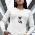 Ugly Xmas Sweater Style Boston Terrier Reindeer Christmas Women Long Sleeve T-Shirt, Boston Terrier Christmas Shirts, funny gift
