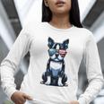 USA Flag Boston Terrier Best Dog Mom Ever 2025 Women Long Sleeve T-Shirt, Boston Terrier Mom Shirts, funny gift
