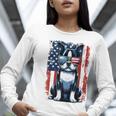 Vintage Boston Terrier Dog American USA US Flag Pets Lovers Women Long Sleeve T-Shirt, American Boston Terrier Shirts, funny gift