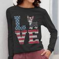 4th Of July Decor Patriotic LOVE Boston Terrier USA Flag Women Long Sleeve T-Shirt, Patriotic Boston Terrier Gifts, Boston Terrier 4th Of July Gifts, funny design