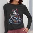 Biker Boston Terrier Dog Riding Motorbike Women Long Sleeve T-Shirt, Boston Terrier Riding Gifts, funny design