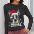 Boston Terrier Dog Santa Christmas Tree Lights Xmas Women Long Sleeve T-Shirt, Boston Terrier Christmas Gifts, funny design