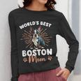 Boston Terrier Groovy World's Best Boston Mom Women Long Sleeve T-Shirt, Couple Gifts, Mom Gifts, Boston Terrier Mom Gifts, funny design