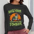 Boston Terrier Halloween Zombie American Gentleman Dog Lover Women Long Sleeve T-Shirt, Boston Terrier Halloween Gifts, American Boston Terrier Gifts, funny design