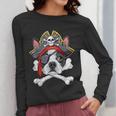 Boston Terrier Pirate T Shirt Jolly Roger Crossbones Skull Women Long Sleeve T-Shirt, funny design