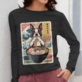 Boston Terrier Ramen Noodles Japanese Art Retro Ocean Waves Women Long Sleeve T-Shirt, funny design