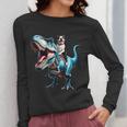 Boston Terrier Riding T-Rex Dinosaur Dog Lover Women Long Sleeve T-Shirt, Boston Terrier Riding Gifts, funny design