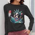 Boston Terrier Selfie Statue Of Liberty 4th Of July American Women Long Sleeve T-Shirt, American Boston Terrier Gifts, Boston Terrier 4th Of July Gifts, funny design