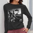 Boston Terrier Graphic Selfie With UFOs Weird Aliens Women Long Sleeve T-Shirt, funny design