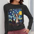 Boston Terrier Starry Night Van Gogh Art Women Long Sleeve T-Shirt, funny design