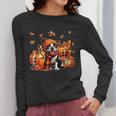 Boston Terrier Thanksgiving Leopard Pumpkins Fall Leaves Women Long Sleeve T-Shirt, Boston Terrier Thanksgiving Gifts, funny design