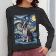 Boston Terrier Van Gogh Starry Night Women Long Sleeve T-Shirt, funny design