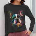 Cute Boston Terrier Puppy Dog Art Lover Unique Painting For Men Women Kids Women Long Sleeve T-Shirt, funny design