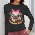 Cute Pug Shirt Donut Girls Dog Women Long Sleeve T-Shirt, funny design