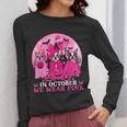 Ghost And Witch Boston Terrier Dog In October We Wear Pink Women Long Sleeve T-Shirt, Boston Terrier Ghost Gifts, funny design