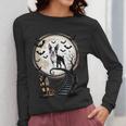Spooky Halloween Moon Boston Terrier Boston Bull Bostie Women Long Sleeve T-Shirt, Boston Terrier Halloween Gifts, funny design