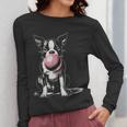 Vintage Boston Terrier Blowing Bubble Gum American Gentleman Women Long Sleeve T-Shirt, American Boston Terrier Gifts, funny design