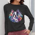 Watercolor Floral Boston Terrier Mama Dog Lover Mother's Day Women Long Sleeve T-Shirt, funny design