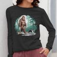Whimsical Forest Adventures Sasquatch Bigfoot Walking Boston Terrier Dog Lovers Women Long Sleeve T-Shirt, funny design