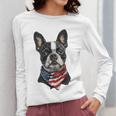 Boston Terrier American Flag Women Long Sleeve T-Shirt, American Boston Terrier Gifts, funny design