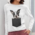 Boston Terrier Dog Puppy Dog In Pocket Cute Pet Lover Women Long Sleeve T-Shirt, funny design